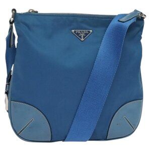 Authentic PRADA Shoulder Bag Nylon Blue Silver